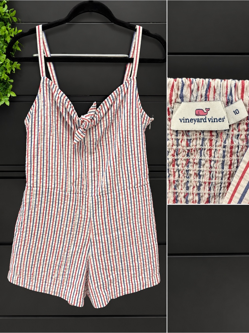 Tied-front striped romper